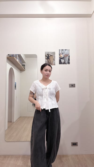綁帶涼感棉麻衫11