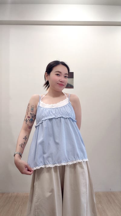 小心機 假兩件繞脖格子背心4