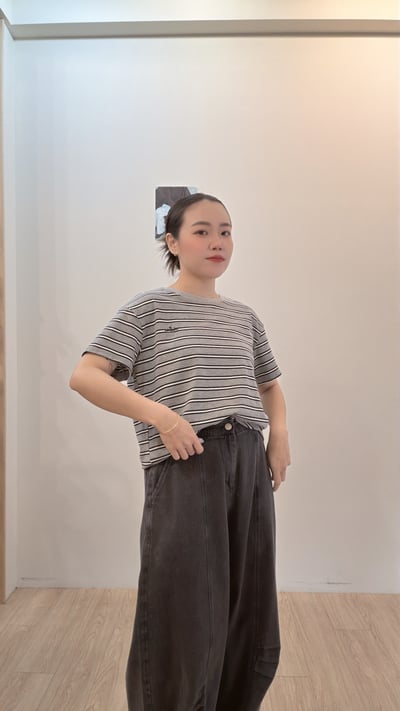 日常刺繡條紋tee4