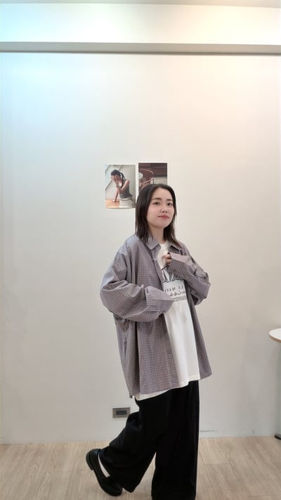 附綁帶格子寬襯衫5