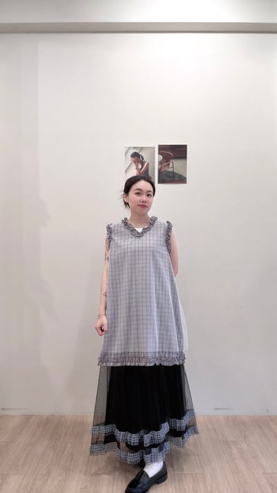 設計感格子網紗背心4