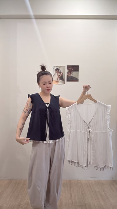 清爽棉麻假兩件直紋衫3