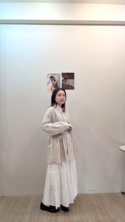 附綁帶格子寬襯衫3