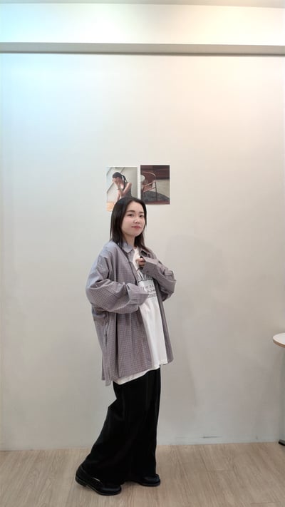 附綁帶格子寬襯衫6