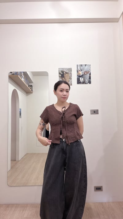 綁帶涼感棉麻衫8