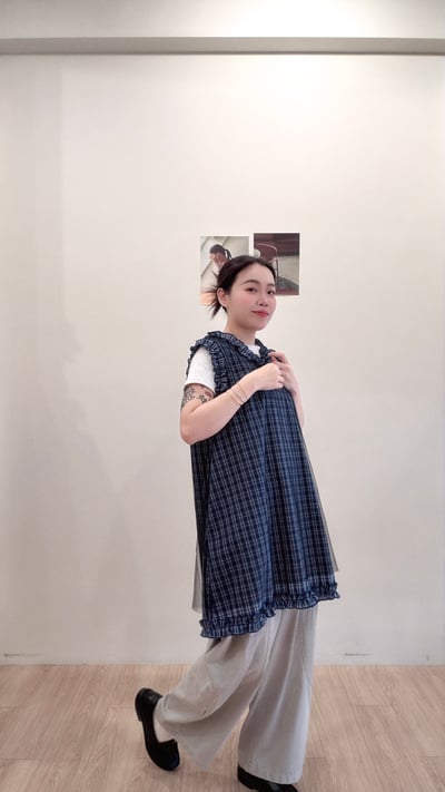 設計感格子網紗背心7
