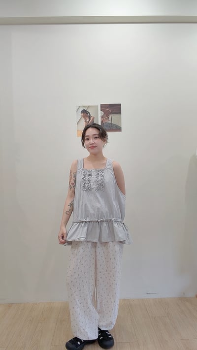 日系花邊抽繩背心9