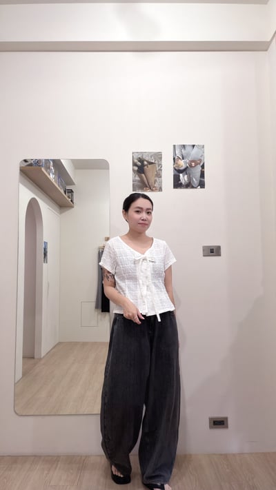綁帶涼感棉麻衫9