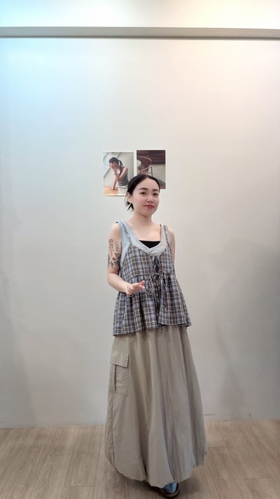 日系格紋綁帶背心8