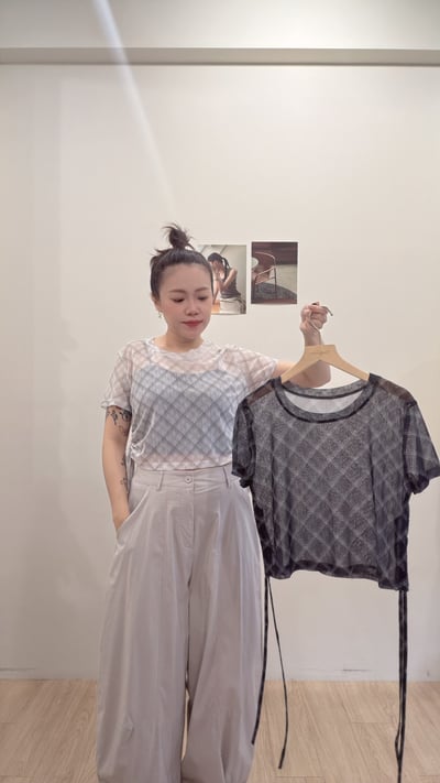 冰沙抽繩格紋tee2