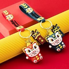 1春節鑰龍貓醒獅招財貓可愛鑰匙圈 小掛件包包掛飾鑰匙圈(影片必看)6