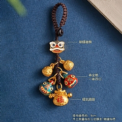 新年財神爺鑰匙圈一家三口四口吞金獸古法鑰匙鏈掛件2