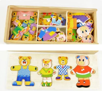 木製玩具 小熊換衣遊戲盒 穿衣遊戲 寶寶木製益智積木玩具更衣4
