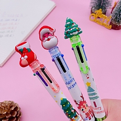 聖誕新款聖誕原子筆六色按動彩色手帳筆學生獎品 卡通聖誕老人(不挑款)7