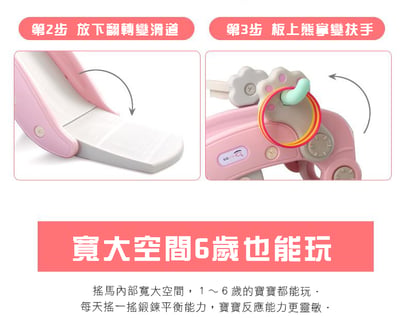 (豪華版) 中 多功能兒童 搖馬 滑梯 套圈 籃框 椅子 五合一 大號加厚款(影片必看)4