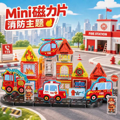 迷你磁力片 口袋磁力片 40PCS 彩窗磁力片 STEM建構玩具 外出旅行益智玩具 警察-CH1613 消防-CH16123