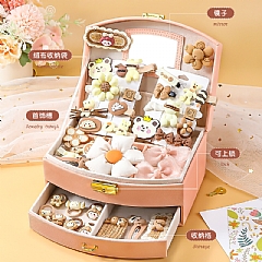 女孩飾禮盒化妝品盒134件-奶咖色【2層髮飾盒】送禮袋(影片必看)4