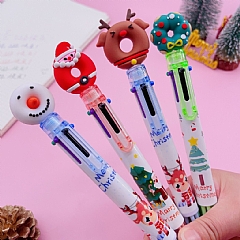 聖誕新款聖誕原子筆六色按動彩色手帳筆學生獎品 卡通聖誕老人(不挑款)2