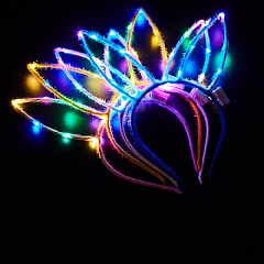 燈光兔 耳羽毛 兔耳朵發光髮箍 萌發亮髮飾14燈((附電池)5