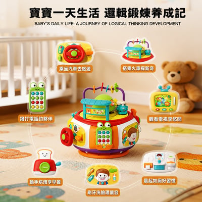 多功能啟蒙百寶箱 01558 兒童早教玩具 忙碌百寶箱 音樂感統玩具 七面益智學習盒(影片必看)5