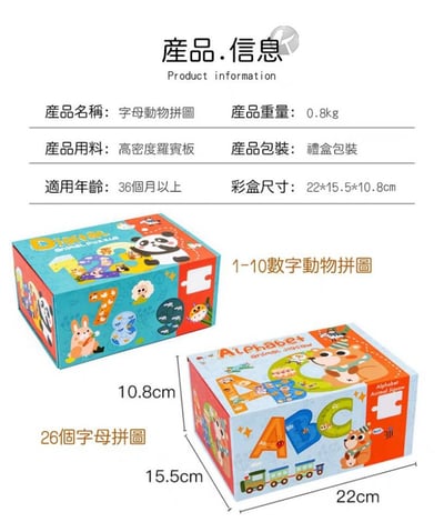 A01-羅賓板 啟蒙早教大大塊學習 二合一 木製拼板 字母 數字 可選(影片必看)3