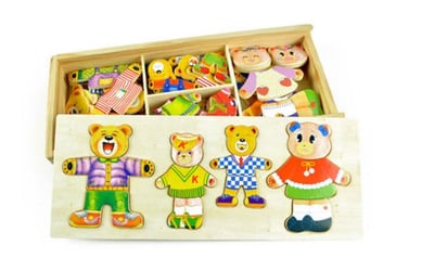 木製玩具 小熊換衣遊戲盒 穿衣遊戲 寶寶木製益智積木玩具更衣2