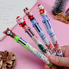 聖誕新款聖誕原子筆六色按動彩色手帳筆學生獎品 卡通聖誕老人(不挑款)6