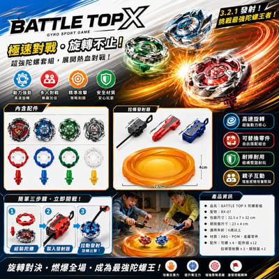 爆裂對戰陀螺 4入套裝｜雙發射器＋競技盤｜兒童對戰玩具｜高速旋轉陀螺 YD6352