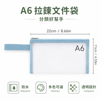 A6透明網紗雙層拉鍊文件袋 手提資料袋 考卷收納袋 文件收納袋 學生補習袋 大容量（22×13cm）(影片必看)5