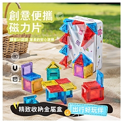 益智彩色磁力積木片 迷你彩窗磁力片強磁力益智拼裝積木 磁性積木 鐵盒 56pcs6