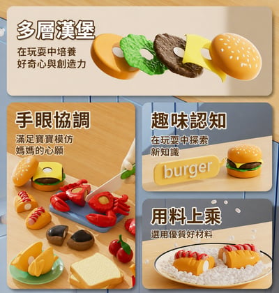漢堡A168-1小廚師料理組 56PCS 兒童扮家家酒 食物切切樂 廚房玩具(影片必看 )4