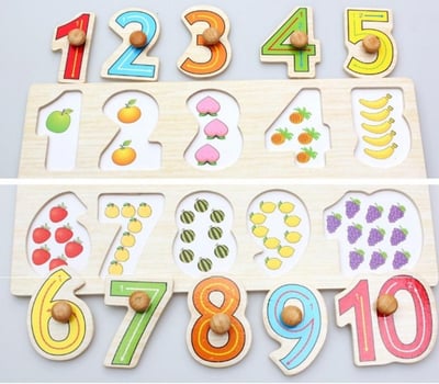 【C】A04-兒童益智拼圖 字母 數字 木製拼板手抓板智力3