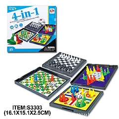 四合一 磁吸棋盤 S3303飛行棋 蛇梯棋 西洋棋 跳棋(影片必看)1