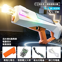 自動吸水水槍脈衝電動連發強力噴水兒童高壓水槍大號滋嗞水槍 60B-珍珠白- SQ012B-七彩跑馬燈-橘白4