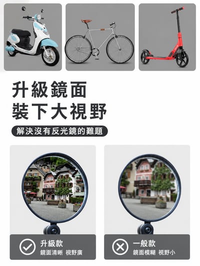 360°可旋轉自行車後視鏡｜廣角凸面反光鏡｜腳踏車車把後照鏡｜登山車騎行安全鏡(影 片必看)10