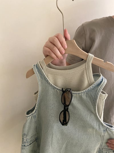 韓系牛仔花苞兩件套洋裝11