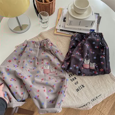 韓系法鬥刺繡花朵長褲10