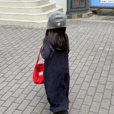 推 ♡ 韓系冬季條絨吊帶褲19