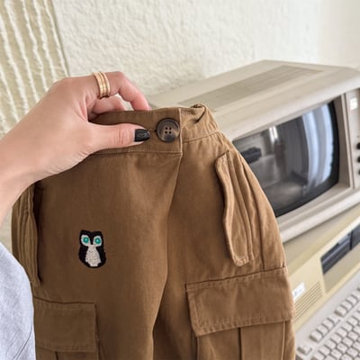 推 ♡ 韓系水洗棉刺繡工裝褲6