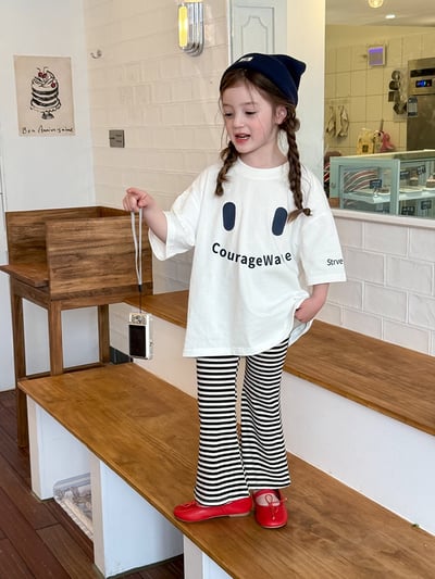 韓系黑白條紋喇叭褲4