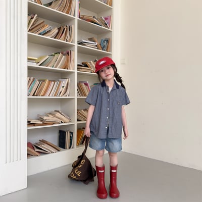 韓系棒球小熊跳色領襯衫22