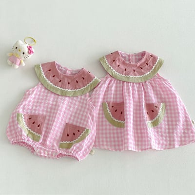 推 ♡ 可愛西瓜領格子姊妹裝16