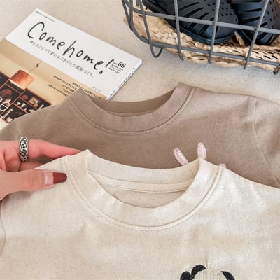 小動物刺繡口袋短版上衣5