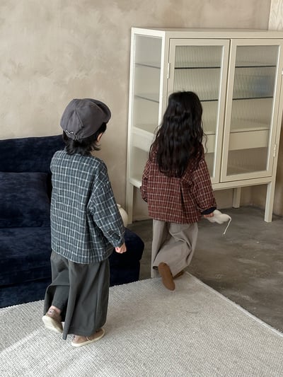 日系格子抽繩襯衫外套17