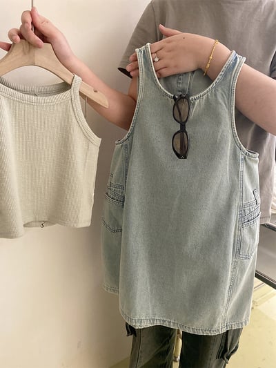 韓系牛仔花苞兩件套洋裝2