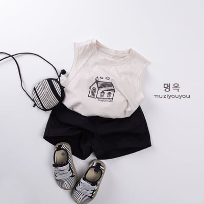 日系簡約後鬆緊五分褲14