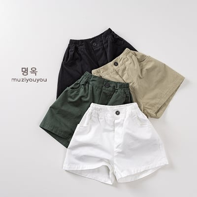 日系簡約後鬆緊五分褲2