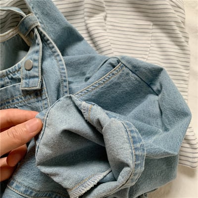 推 ♡ 日系復古寬鬆牛仔吊帶褲7