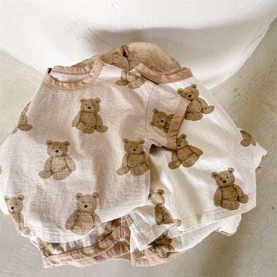 韓系滿版泰迪熊滾邊套裝3