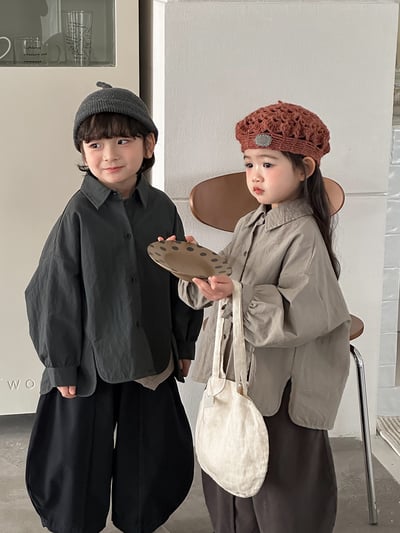 森系復古簡約開衩襯衫外套（自留款)2